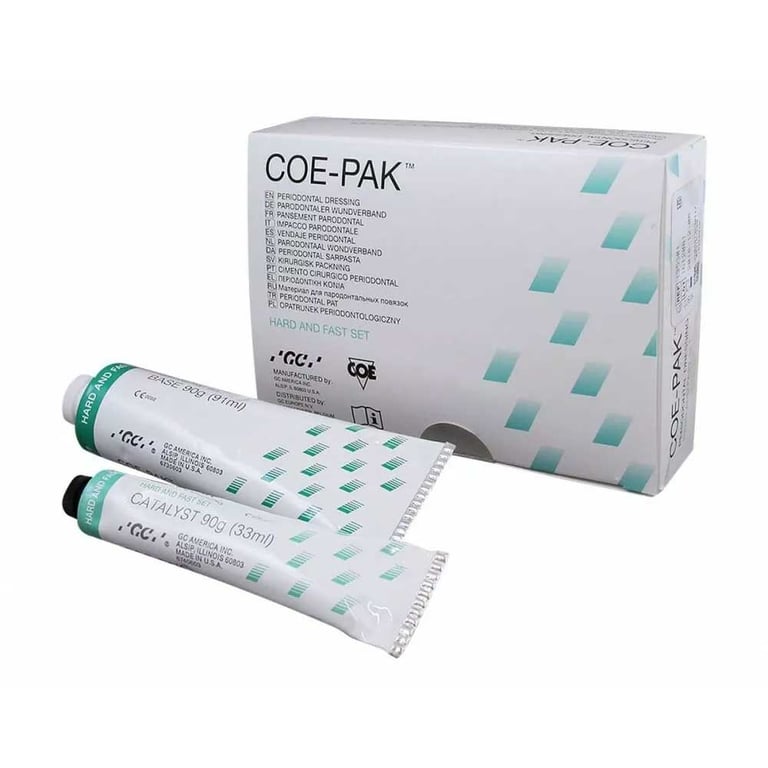 GC Coe-Pak Noneugenol Surgical Dressing & Periodontal Pack, Hard & Fast Set – 90g Base & Catalyst Tubes GC Coe-Pak Noneugenol Surgical Dressing & Periodontal Pack, Hard & Fast Set – 90g Base & Catalyst Tubes